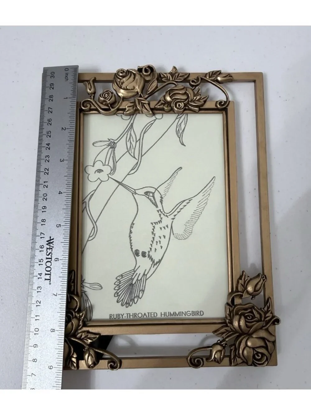 HB Group 1997 Gold Bronze Tone Metal Rose Photo Frame Tabletop Or Wall 5x7 Photo